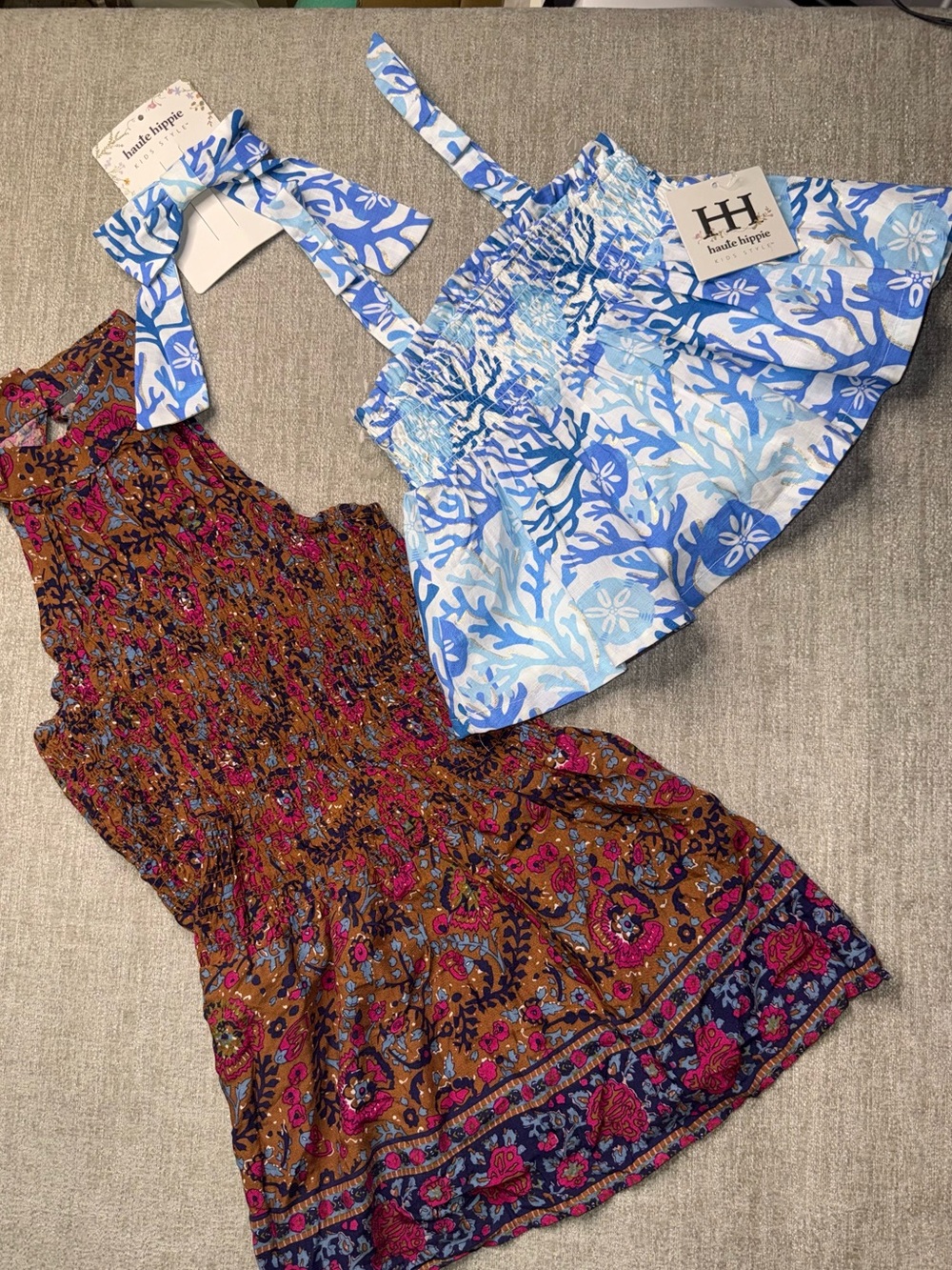 Haute Hippie Girls Blue White Top + Hair Bow XS & Dress NWT